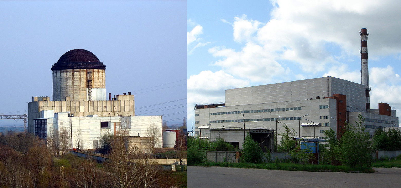 Недостроенные атомные станции теплоснабжения под Воронежем (слева) и Нижним Новгородом (справа)