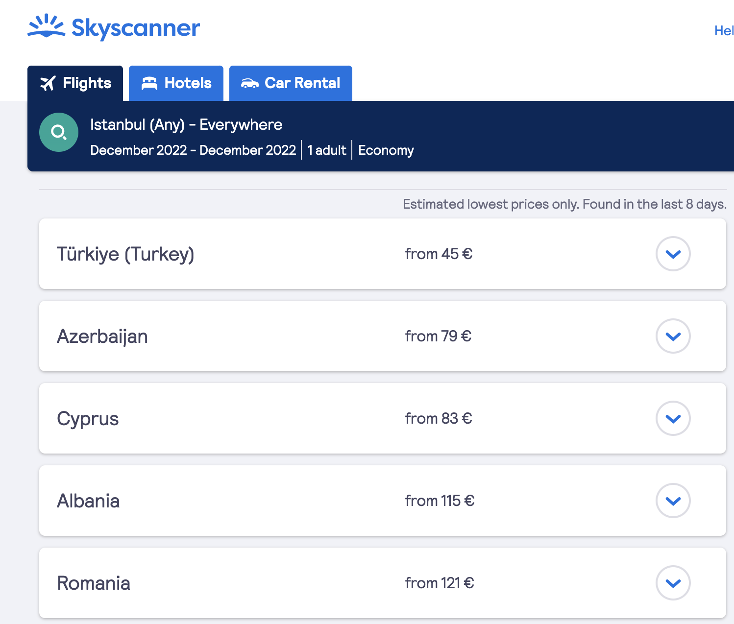Перелет "Куда угодно" из Стамбула от SkyScanner