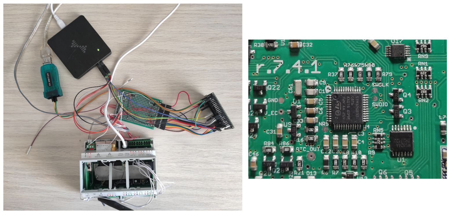Слева контроллер Wiren Board 7.3.4 в который был вживлен Embedded Controller (EC), использовался в начале разработки прошивки. Справа — новый Wiren Board 7.4 с EC на плате