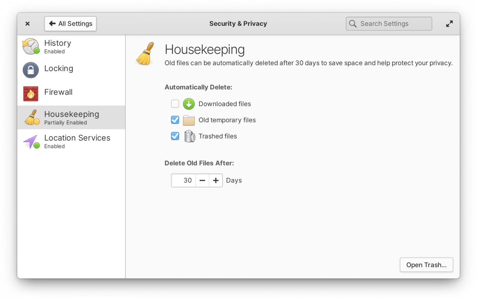 Housekeeping в окне настроек elementary OS