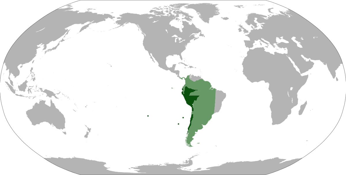 Вице-королевство Перу. Темно-зеленый в 1542, светло-зеленый к 1810.Википедия.