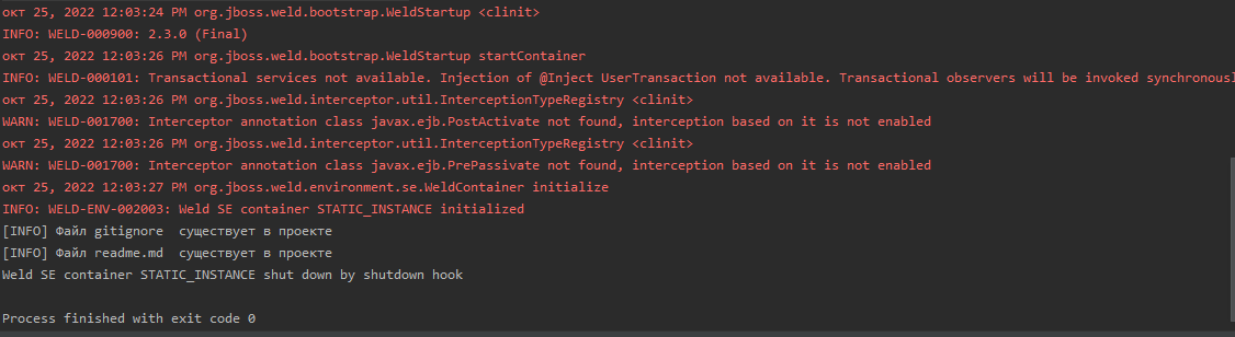 output инициализации и проверок наличия файлов.