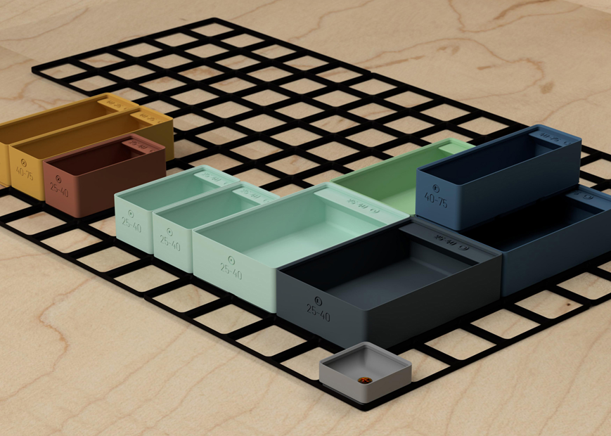 Вот пример того, как выглядит готовый органайзер Gridfinity. Источник