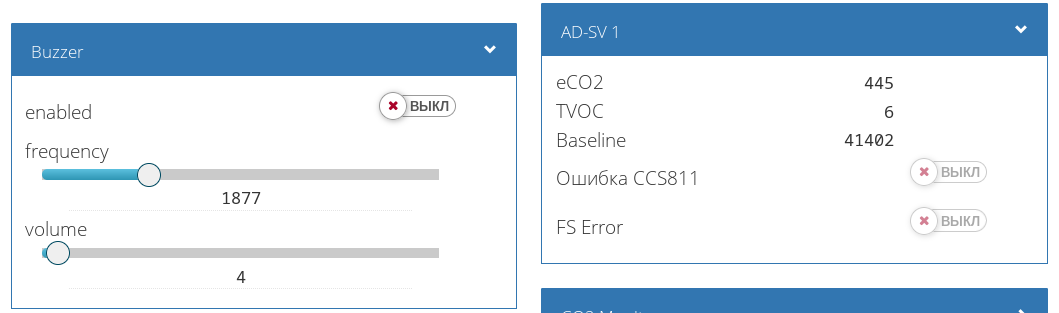 Значение TVOC около нуля — зуммер выключен
