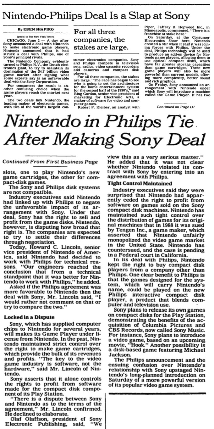 В New-York Times сделку между Nintendo и Phillips окрестили не иначе как «пощечина Sony» 