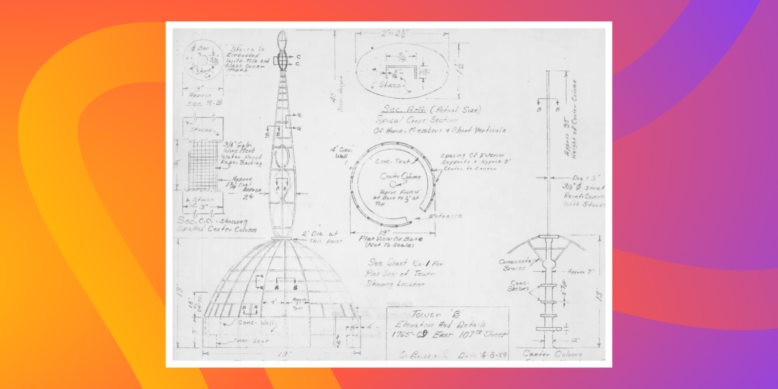  Эскиз башни B, сделанный Орен Рэем Буссардом в июне 1959 г. 