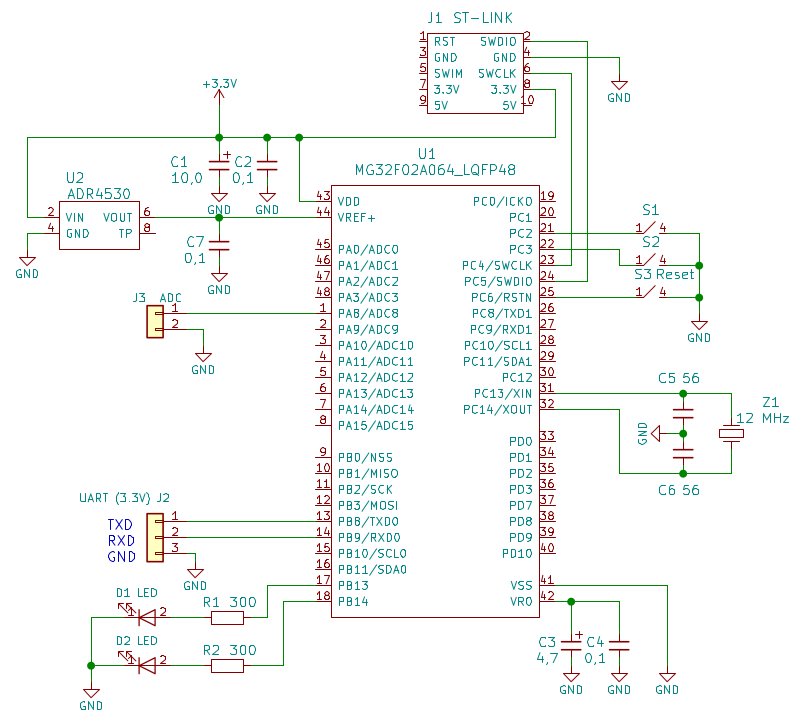 Схема подключения МК MG32F02A064