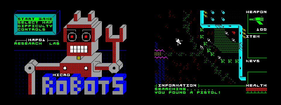 Color Mini Bots version of Attack of the PETSCII Robots for ZX Spectrum 48K.