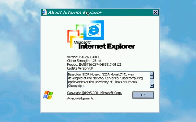 Надпись, что Internet Explorer основан на Mosaic, появилась прямо в справке «О программе». Просто реклама конкурирующей компании  