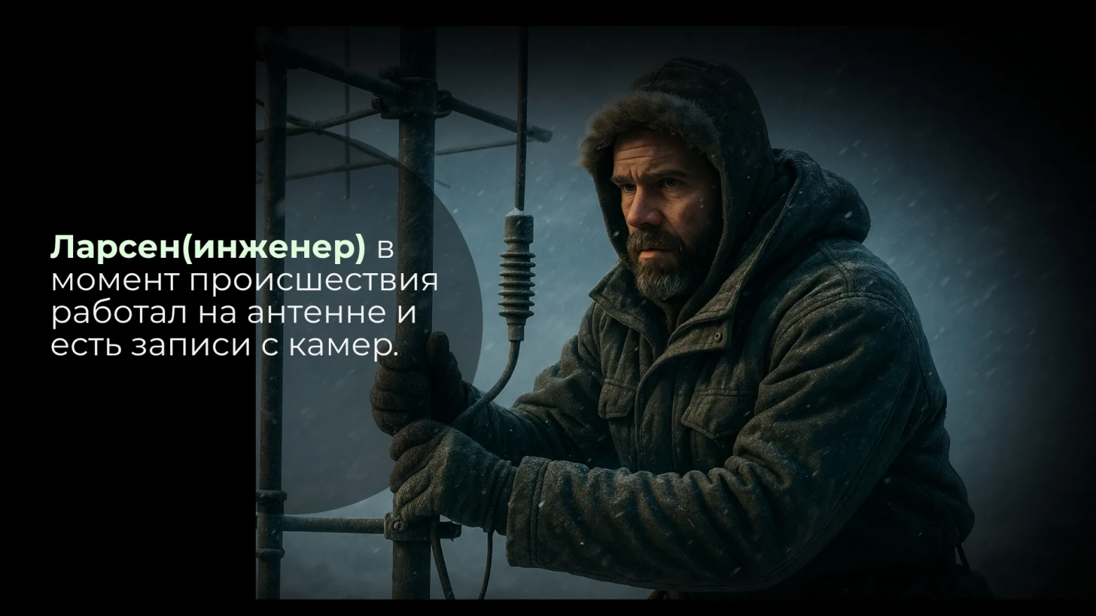 E4: Ларсен в момент происшествия работал на антенне и есть записи с камер.