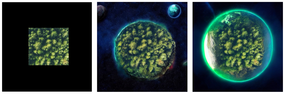 Рисунок 8 — Пример outpainting “зелёная планета в космосе”