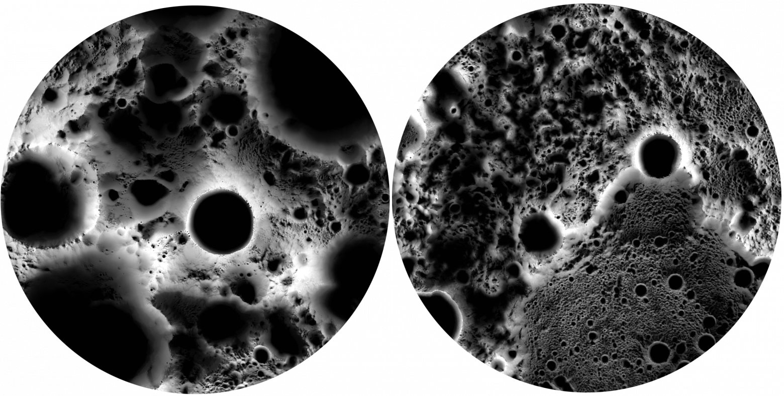 Карта распределения освещенности и тени в течение полных лунных суток у лунных полюсов. Илл. NASA