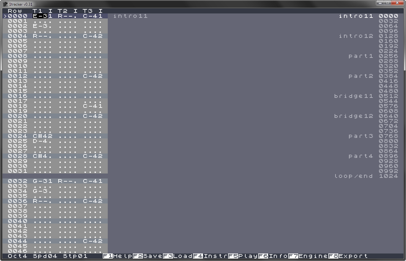 Один из треков в редакторе 1tracker под Windows.