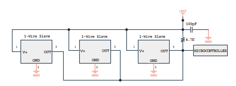 Пример схемы подключения трех сенсоров к микроконтроллеру