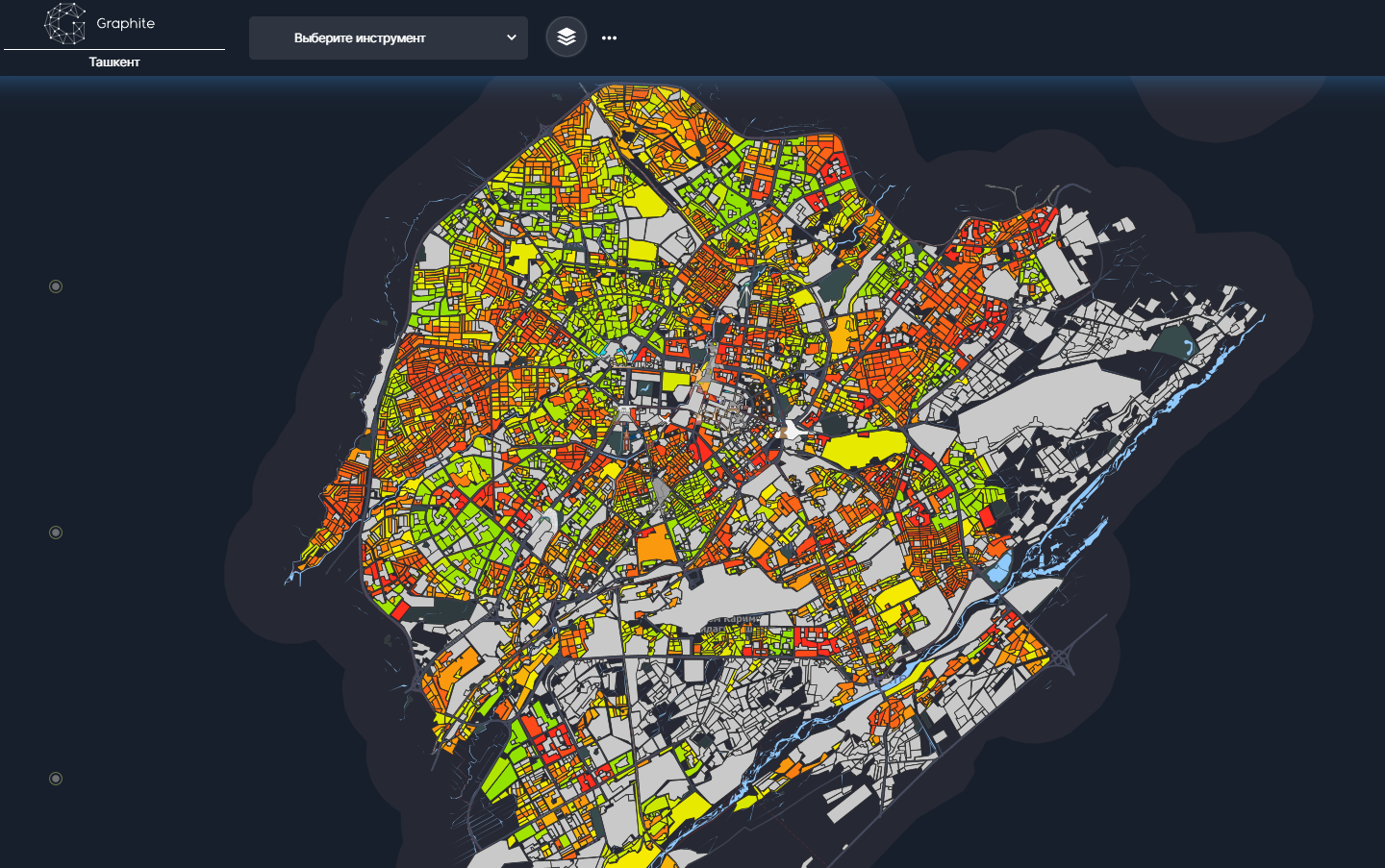 Географический слой “Карта предоплаты-долгов оплаты за бытовой мусор, от зелёного (у клиента предоплата) - до красного (у клиента долг). Серый - пока нет данных” 