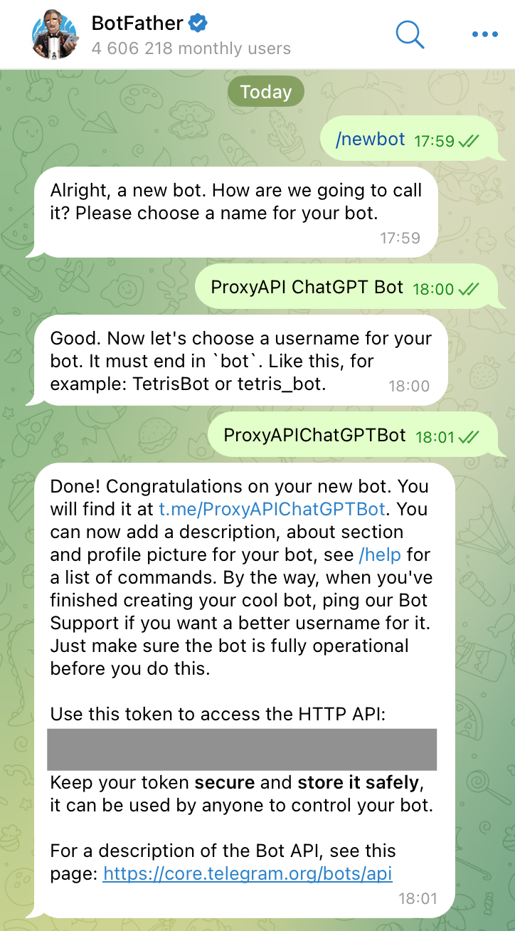 Создание бота в BotFather