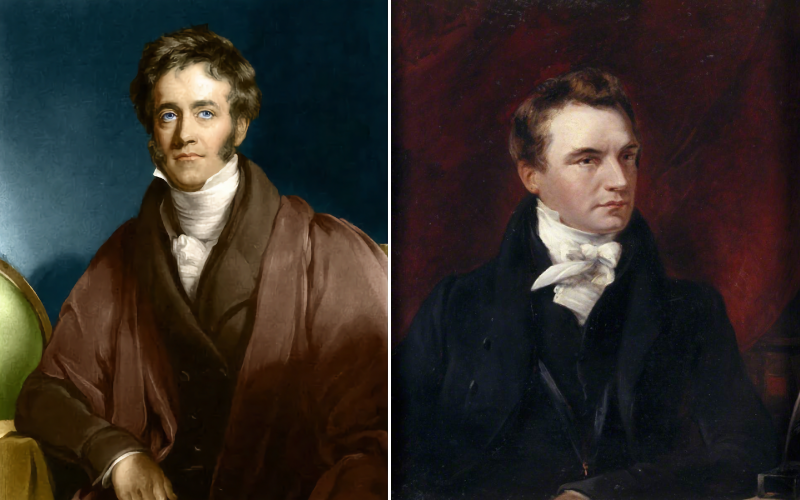 Двое молодых людей, чей диалог в 1821 году стал отправной точкой в создании разностной машины. Слева — Гершель, справа — Бэббидж
