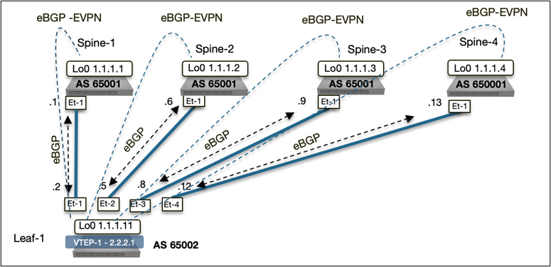 Схема BGP-связности на уровне Underlay.