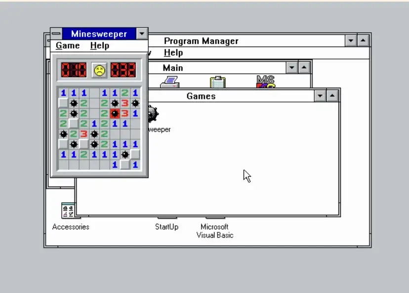 Играем в Minesweeper (компьютерная игра-головоломка "Сапер") на Windows 3.1 с помощью PCjs.