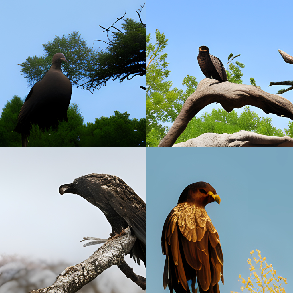 "Орел сидит на дереве, вид сбоку" (“An eagle sits in a tree, looking to the side”)