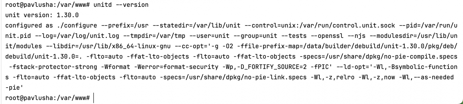 Output of the command unitd --version
