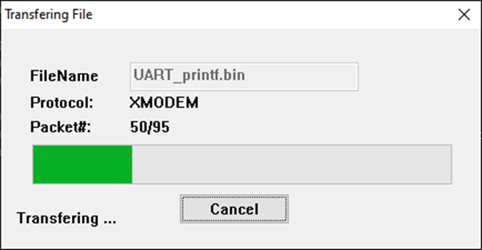 Загрузка bin файла через XMODEM.