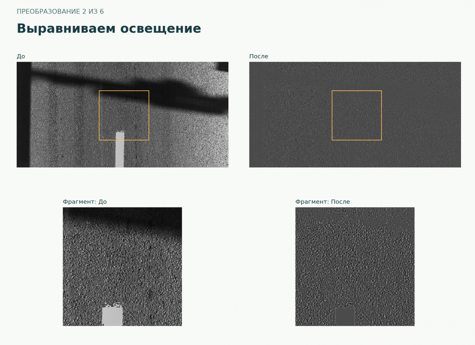 Выравниваем освещение: реальный кадр и неизменный фрагмент