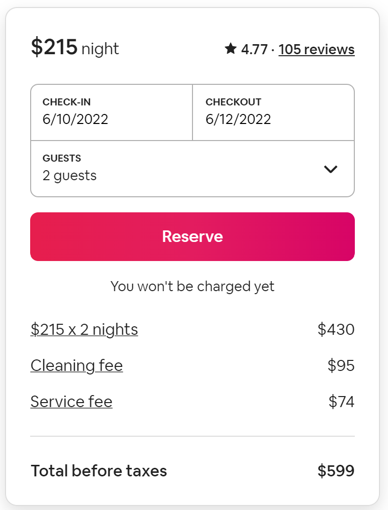 airbnb 2 days $160