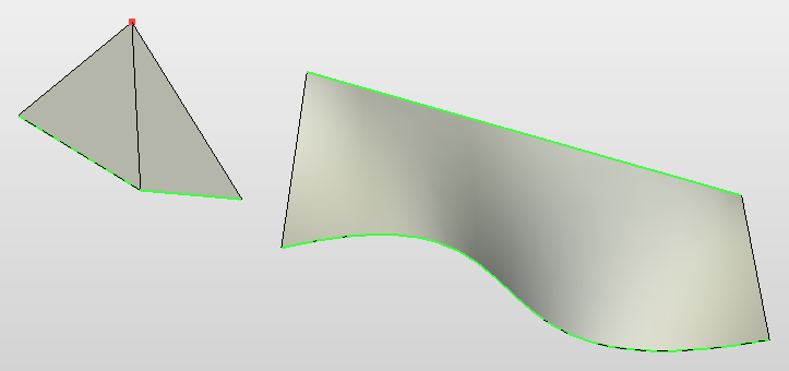 Рисунок 5. Примеры линейчатых поверхностей (зелёные линии - направляющие)