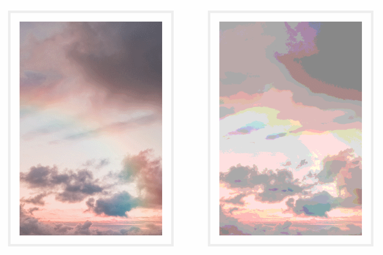 Изображение справа является копией изображения слева, к которому применили дискретную функцию для уменьшения количества цветов в нем до 5 на компонент