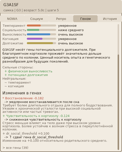 Изменения генов G3A1SF относительно середины родителей