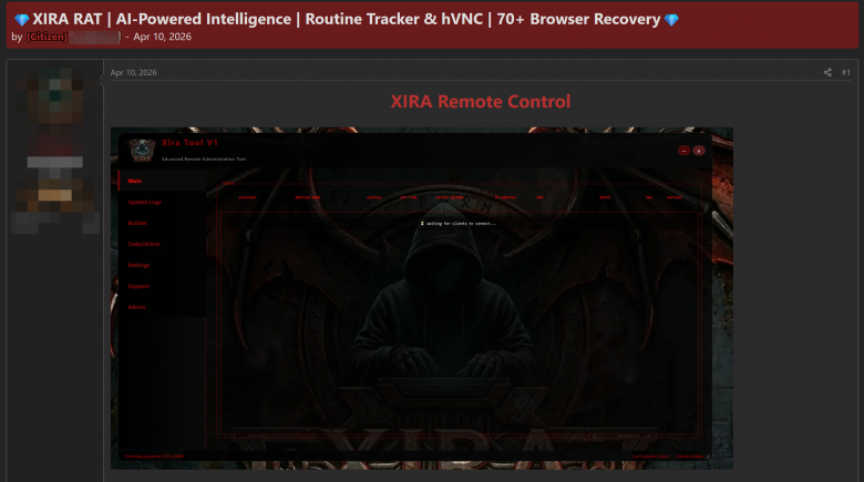 Пост о продаже XIRA RAT на теневом форуме