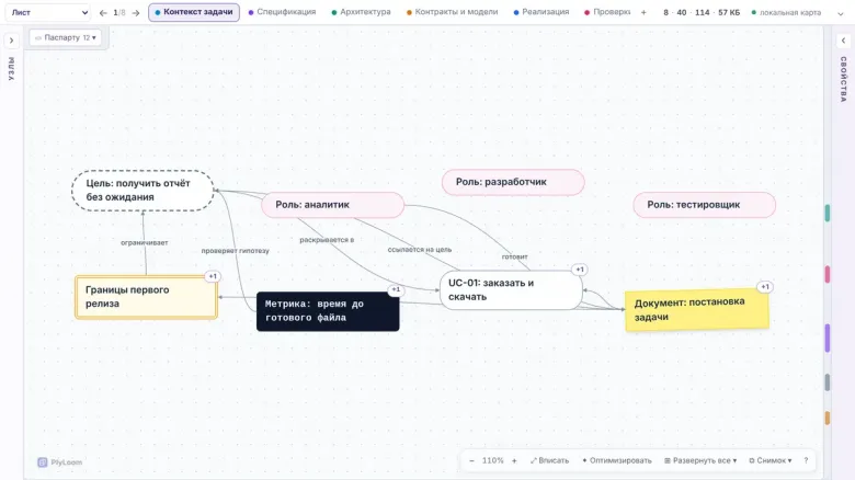 PlyLoom 0.14 со свёрнутым верхом и панелями: над картой только полоса листа