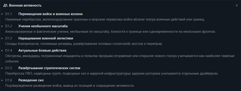Тот же перечень можно раскрыть до уровня критерия - что именно наблюдает модель по каждому сигналу.