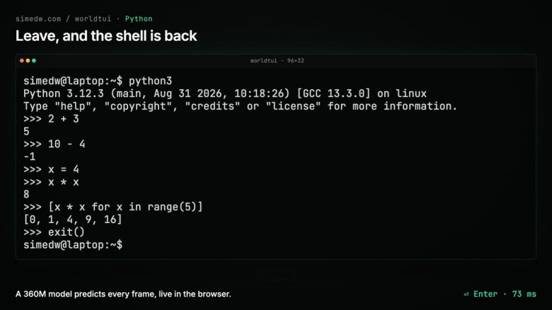 REPL Python в исполнении модели: синтаксис на месте, арифметика иногда нет. Кадр из видео автора