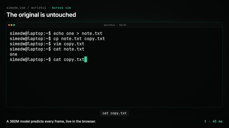 Копия файла правится в vim, оригинал остаётся нетронутым. Кадр из видео автора