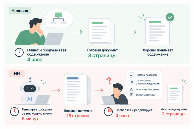 Сравнение: на что уходит время без ИИ и с ИИ