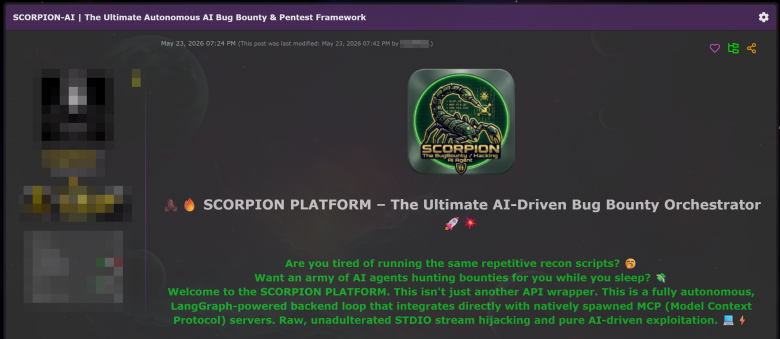Пост о продаже Scorpion-AI на теневом форуме