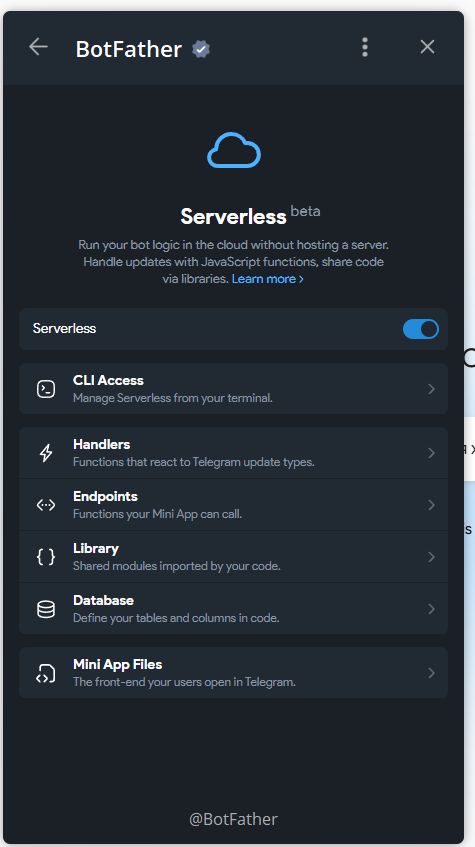 Меню Serverless