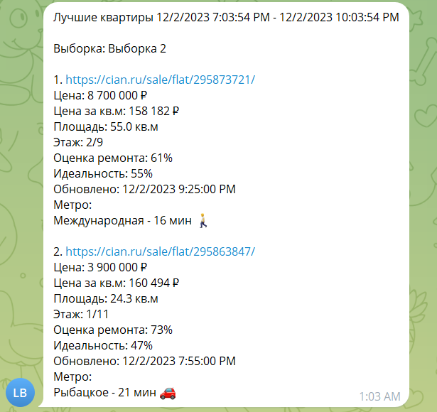 Уведомление о новых объявлениях