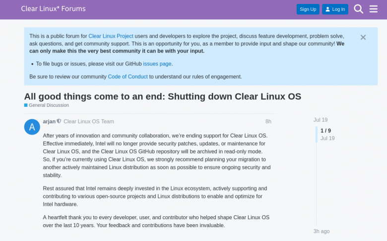 Intel прекратила поддержку Clear Linux OS / Хабр