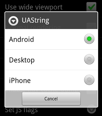 Android Useragent Selection