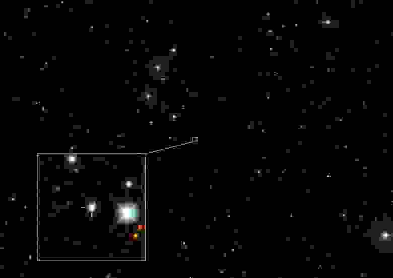 На этом снимке показана область неба, в которой рекордный квазар J0529-4351 был замечен «Очень большим телескопом» ESO в Чили.