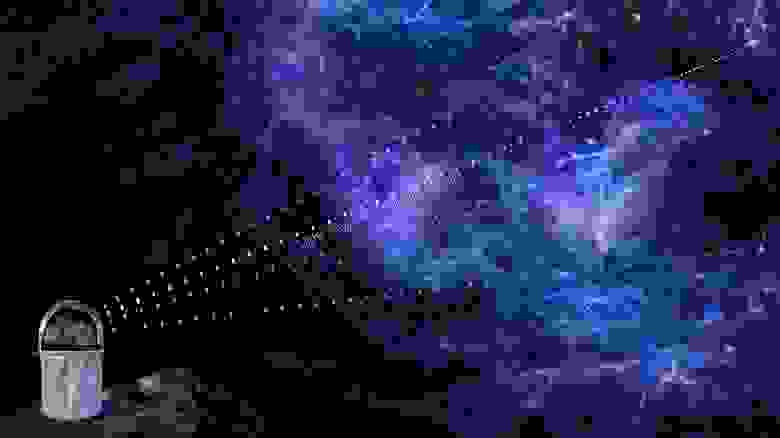 На этой иллюстрации художника показан свет квазаров, проходящий через межгалактические облака водородного газа. Исследователи могут проанализировать этот свет, чтобы разобраться в крупномасштабной структуре Вселенной