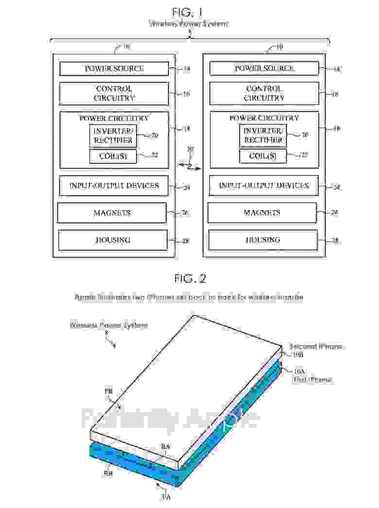 Патент Apple на реверсивную беспроводную зарядку (© Patently Apple)
