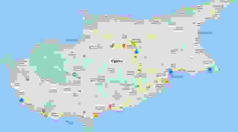 Карта Кипра с "рабочими местами" для цифровых кочевников