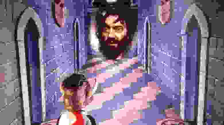 Типичный кадр из Knightmare. Ведущий даёт советы игрокам. Источник