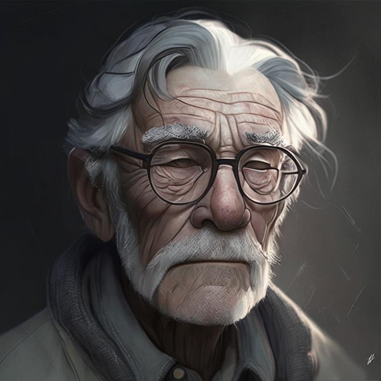 Промт: "нарисуй старого человека в очках"