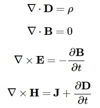 Подскажите, почему в уравнениях Максвелла в одном случае операция умножения обозначается точкой, а в других "х"?