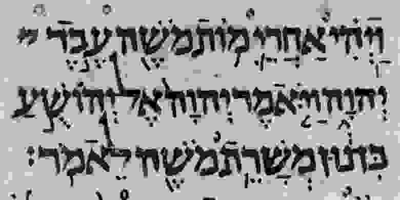 Кодекс Алеппо, написанный древнееврейским письмом с огласовками, начало 10 века н. э.
